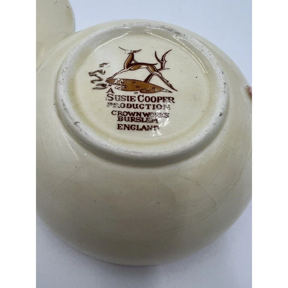 Vintage Susie Cooper Crown Works Cream Soup Bowls & Saucers Wedding Band